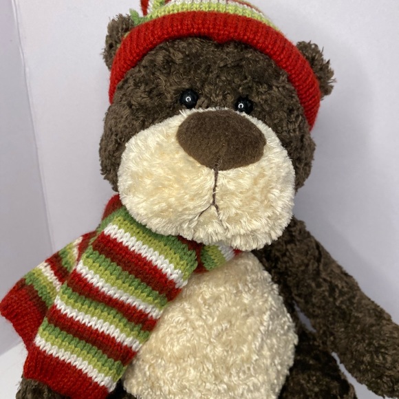 Eddie Bauer Gund Bear Plush Stuffed 15" Brown Tan Textured Hat Scarf Holiday VTG - Picture 6 of 9